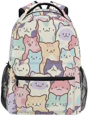 Giwawa Colorful Cats Bookbag Cute Animal Pattern Schoolbag Business Laptop Roomy Backpack Bookbag for Hiking Traveling Camping One Size