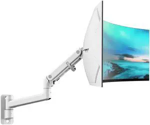 monTEK 17-49 inch Single Monitor Wall Mount for up to 44 lbs Ultrawide Screen, Premium Aluminum Heavy Duty Monitor Arm with Adjustable Gas Spring Arm, 75x75/100x100 VESA Mount, White