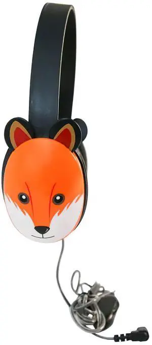 2810-FOX Listening First Headphones, Fox Motif; Adjustable and Flexible Headband; Slotted Baffles in Ear Cups; 3.5mm Plug; 5.5-Foot Attached Cord; Inline Volume Control
