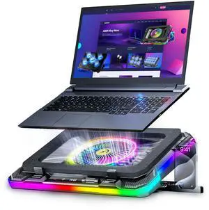AICHESON Gaming Laptop Cooling Pad with Full RGB Lights, Powerful Cooler Fan Stand for 15-19 inch Gamer Heavy Duty Laptops and PC Computers