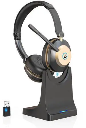 Earbay Wireless Headset with Mic for Work, Bluetooth Headset V5.3, AI Noise Cancelling Mic & 2.4G USB Dongle, 50 Hrs Work Time Wireless Headphones with Mic Mute for Work from Home/Call Center/Teams
