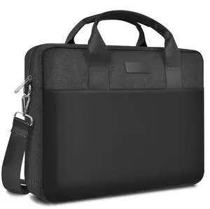 WIWU 14 Inch Laptop Bag for Men Women, Water-Resistant Laptop Case with Shoulder Strap Messenger Work Bag for Business Travel Compatible with MacBook Air Pro/Dell XPS/HP Envy/Microsoft Surface(Black)