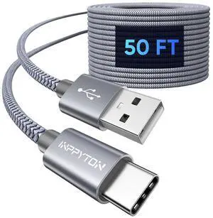 50Ft Extra Long USB C Cable [Durable Double Nylon Braided] USB A 2.0 to USB Type C Charging Cable (NO DATA) USB to USB C Cable Power Cord for USB-C Phone, Tablet, Galaxy, Camera, PS5, Switch & More