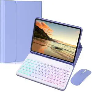 Keyboard Case for iPad 9th Generation 10.2 Inch with Mouse - 7 Colors Rainbow Backlit Magnetic Detachable Keyboard Cover with Pencil Holder for iPad 8th/7th Gen/Pro 10.5"/Air 3rd Gen,Purple