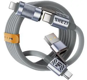 Vexipia 4 in 1 USB C Cable 60W 5FT Fast Charging & Data Transfer, Thicker Silicone Multi Charger Cord for iPhone iPad Charger Wire Combo with L/Type C/USB A for iPhone 16/15/Macbook (Grey)
