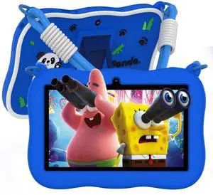 VASOUN 7 inch Kids Tablet with Lanyard, Android 13 with 32GB Toddler Tablet,WiFi, Dual Camera,Time Limits, Age Filters,Parental Controls,Kids Software Pre-Installed with Silicone Case (Blue)