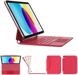 RAYMCRAFT for iPad 11th(A16, 2025)/10th Generation Case with Keyboard, Magic Keyboard 2022, Springy Backlit Keys, Stain-Resistant Surface, Multi-Touch Trackpad,Red