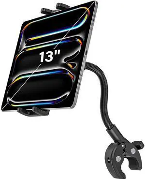 Dosvsi Spin Bike Tablet Holder - Metal Gooseneck Treadmill Tablet Mount, Anti-Shake Elliptical Handlebar Clamp for iPad Pro 13 12.9 Mini Air, Tab, Z Fold, 4-13" Devices