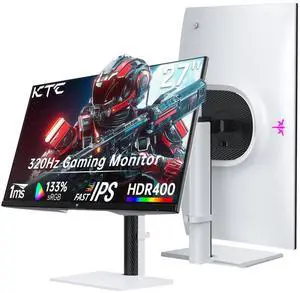 KTC Monitor 27-inch White Gaming Monitor WQHD (2560x1440) Fast IPS, 300Hz (Supports 320Hz via Overclocking) 1ms 144% sRGB High Brightness 450cd/, Low Blue Light, Flicker-Free, 2 x HDMI, 1 x DP H27E6