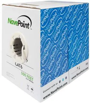 NavePoint CAT6 Ethernet Cable - CCA Bulk CAT6 Cable 500ft Ethernet Cable, 550MHz, 23AWG 4 Pair, Unshielded Twisted Pair (UTP), Solid Gray