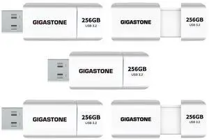 GIGASTONE 256GB Flash Drive (5 Pack) Z60 USB 3.2 Gen 1, 120MB/s Ultra Fast, Retractable Capless Slider Design, Data Storage, Backup for PC/Mac/TV/Car Audio, USB 2.0/3.0/3.1 Compatible