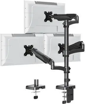 ErgoFocus Triple Monitor Mount Fits Max 32" Computer Screen, Holds up to 17.6lbs Each Arm, Gas Spring 3 Monitor Desk Mount, Triple Stand with Tilt Swivel Rotation, VESA Mount 75/100mm