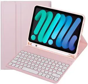 KcoxdCn Slim Candy Colors Keyboard Case Compatible with iPad mini with S Pen Holder, Mutil Angles Stand Cover Detachable Wireless Keyboard (Pink, iPad mini 2 3 4 5 (7.9 inch))