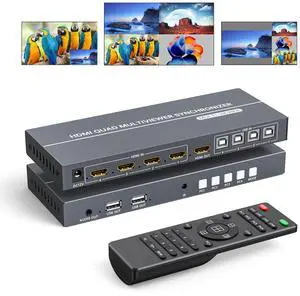 Yinker 4 Port HDMI KVM with Multi-Viewer, 4x1 Quad Multiviewer Seamless Switcher, Support 4K@30Hz, PIP & POP, Keyboard Hotkey Switch, 3.5mm Audio Output