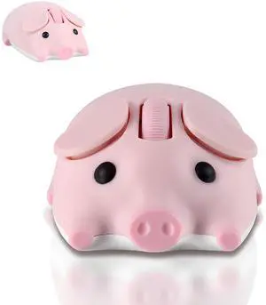 elec Space Cute Pig Design Wireless Mouse - Dual Mode Bluetooth & USB, Silent Operation, Ergonomic, Ideal for Laptops & PCs, for Animal Lovers and Family (Pink)