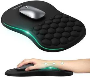 TECKNET Ergonomic Mouse Pad with Wrist Rest, Soft Mousepad with Massage Design, Memory Foam and Non-Slip PU Base for Pain Relief, Gaming Mouse Pad for Desk, Home, Office, 12x8 Inches, Black