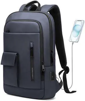 Slim Backpack for Men Women, 17.3 Inch Business Laptop Backpack with USB Charging Port, Lightweight Anti-theft Travel Computer Backpacks,Water-resistant Casual Daypack Bag for College Work Daily-Blue