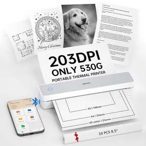 iDPRT MT610 Portable Thermal Printer for Travel,203DPI Wireless Bluetooth Small Printers Support 8.5x11 US Letter&A4 A5 Thermal Paper,Compatible with Smartphone&PC, for Home Use,Office,Vehicles