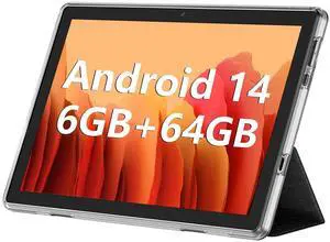 Android Tablet, 10.1 inch Android 14 Tablets 6GB RAM 64GB ROM 1TB Expand, 1280x800 IPS HD Touchscreen,6000mAh Battery, Bluetooth, Dual Camera, GMS, WiFi (Black)