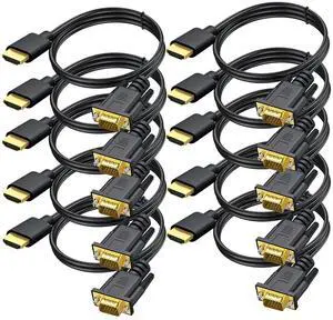 HDMI to VGA Cable 3 FT, 10-Pack Gold-Plated Computer HDMI to VGA Monitor Cable Adapter Male to MaleCord for Computer, Desktop, Laptop, PC, Monitor, Projector, HDTV, and More (NOT Bidirectional)