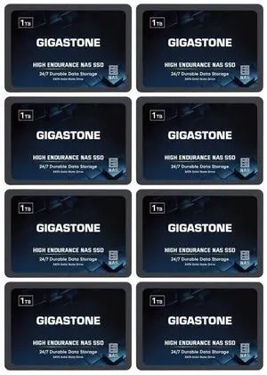 Gigastone 1TB NAS SSD Drive (8-Pack) 24/7 Durable TLC High Endurance RAID Data Storage Network Attached Storage 2.5" SATA Internal Solid State Hard Drives