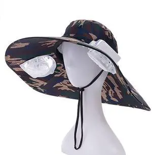 Mens Sun Hat with 2 Fan, Summer Cooling Wide Brim Bucket Hat, Beach Hat Garden Hat, Solar + USB Dual Power Supply, Great for Outdoor Travel, Mountaineering, Gardening, Fishing,Brown,One Size