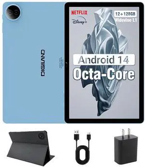 DigiLand Android Tablet, 10.1 inch Android 14 Tablet, Octa-core CPU,12GB RAM+128GB ROM(Support Expand TF) 8MP Front+13MP Back Camera,800x1280 Resolution,WiFi 6 & Bluetooth 5.0,6000 mAh Battery-Blue