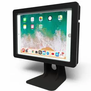 TABcare Anti-Theft Acrylic Case with 360 Rotate 180 Swivel Metal Desktop Stand & 90-Degree Charge Cable for Apple iPad Tablet (Black, iPad 7/8/9 10.2)
