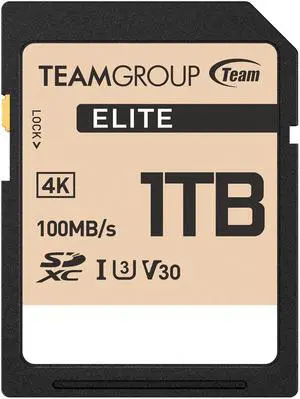 TEAMGROUP Elite 1TB UHS-I U3 V30 UHD Read Speed up to 100MB/s SDXC High Speed 4K Memory Card Compatible with Canon Sony Nikon Panasonic FUJIFILM Digital Camera TESDXC1TIV30P69
