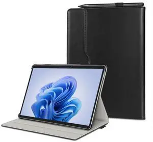 SSS·GRGB Case for Surface Pro 11/10/9/8, 13 Inch PU Leather Protective Cover with Honeycomb Cooling, Multi-Angle Stand, Stylus Holder, Front Pocket & Hand Strap, Durable Business for Tablet (Black)