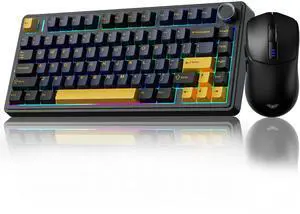 AULA Gaming Keyboard and Mouse Combo, 75% Wireless Mechanical Keyboards,Gasket Hot Swappable Custom Keyboard+SC580 Wireless Gaming Mouse Black
