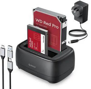 ORICO Hard Drive Docking Station with Offline Clone USB 3.2 Gen 1 to SATA Hard Drive Dock Dual Bay for 2.5&3.5 Inch SSD HDD Up to 44 TB with 12V Power Supply, Tool-Free and UASP Supported (DD28C3-C)