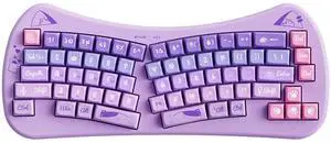 TISHLED Bow Aesthetic Ergonomic Keyboard Cute Cat Alice Keyboard Tri-Mode Wireless 2.4G/Bluetooth 5.0/Wired USB-C Rechargeable Compact 68-Key for Multi-Device, Win/Mac/PC/Laptop, Purple