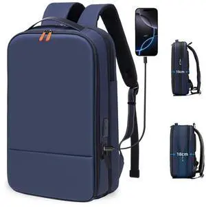 GYakeog Business Backpack for Men 15.6 inch Expandable Slim Laptop Backpack With USB Charger Port Waterproof Anti-Theft Professional Work Computer Bag Hard Shell Backpack-Blue