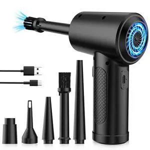 INLAND Compressed Air Duster, 3-Gear to 51000RPM Electric Air Duster, Mini Blower with LED Light, 6000mAh Type-C Cordless Air Duster for Electric Devices cleaning, Replaces Compressed Air Cans (Black)