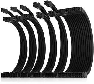 Asiahorse 16AWG Pro Power Supply Sleeved Cable for Power Supply Extension Cable Wire Kit 1x24-PIN/ 2x8-PORT (4+4) M/B,3x8-PORT (6+2) PCI-E 30cm Length with Combs(Dual EPS Black)