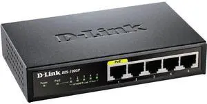 D-Link Ethernet PoE Switch, 5 Port Unmanaged with 4 PoE Ports Fanless Desktop or Wall Mount Plug and Play (DES-1005P), Black