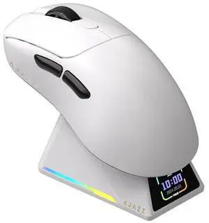 AJAZZ AJ179 8K Wireless Gaming Mouse with RGB Magnetic Screen Charging Dock, BT/2.4G/USB-C Lightweight 2.04 oz(58g), PAW3950 Optical 30k Sensor Ergonomic Mice for Mac/Win (White)