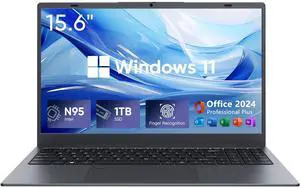 INHONLAP Laptop Computer with MS Office 2024, 1TB SSD, 12GB RAM Laptops, Quad Core N95 Processor, 15.6" FHD IPS Display, Win11 Laptop Support Fingerprint, WiFi 5, BT 5.0, USB-C, HDMI, Black