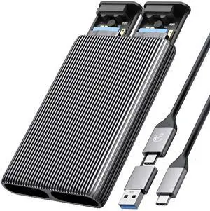 ORICO Dual M.2 NVMe with SATA SSD Enclosure, USB C to M2 Adapter for M Key PCIe & B+M Key 2230/2242/2260/2280 M.2 SSDs, Tool-Free Installation Aluminum Case Support Trim and UASP up to 2x4TB