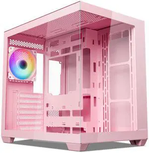 Vetroo AL900 ATX PC Case with 270° Full View Tempered Glass, Pre-Installed ARGB & PWM FDB Fan, Supports 360mm Radiator & 10 Fans, Type-C Ready, for 50 Series GPUs (Pink)