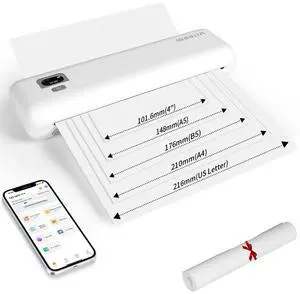 Rongta 300DPI Portable Thermal Printer F82, Wireless Inkless Printers with WiFi/Bluetooth, Support US Letter/A4/A5/B5 Thermal Paper& 2-4 Inch Labels, Compatible with iPhone/Android Phones & Laptops