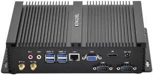 KINGDEL Fanless Industrial Computer, Mini PC, core i7 8th Gen. CPU, 16GB RAM 512GB NVMe SSD, 4K: 4096 x 2304, HD Port, VGA, 2xCOM RS232, Metal Case