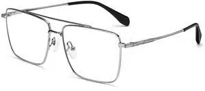 Blue Light Glasses for Men Women Metal Square Frame Spring Temple Computer Blue Light Blocking GlassesGun color