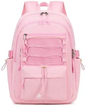 Sunborls School Travel Laptop Backpack Teen Girls Weekend Leisure Vacation Rucksacks Unisex 15.6in Handmade Rope Decoration Student Cute Lightweight High-Capacity The Gift Bookbag (Pink)