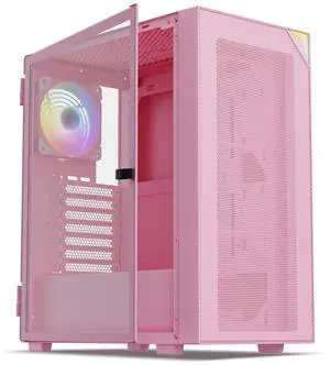 Vetroo AL800 Mid Tower ATX PC Computer Case - Door Opening Design Tempered Glass, Adjustable LED Strip, Pre-Installed ARGB & PWM FDB Fan in Rear, Support for 50 Series GPUs - Pink