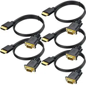 HDMI to VGA Cable 5-Pack, 3.3ft Computer HDMI to VGA Monitor Cable Adapter Male to MaleCord for Computer, Desktop, Laptop, PC, Monitor, Projector, HDTV, and More (NOT Bidirectional)