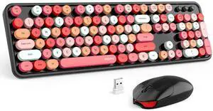MOFII Wireless Keyboard and Mouse Combo, Black Colorful 2.4GHz Full Size Keyboard with Round Keycaps, Retro Wireless Keyboards, Cute Wireless Mouse for Laptop, PC, Chromebook, Smart TV, Windows