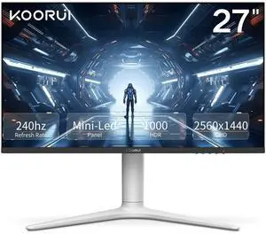 KOORUI Monitor, 27 240Hz Gaming Monitor, Mini-LED Panel- QHD (2560 x 1440) Computer Screen, 1ms, HDR 1000 Display, 100% sRGB, Height Adjustable, HDMI/DisplayPort, White/Grey, GN10