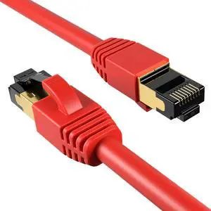 Cables Direct Online Cat8 Red 50FT SFTP Ethernet Patch Cable 40Gbps 2000Mhz Connection 26AWG Shielded Copper RJ45 Connectors for Modems, Routers, Networks